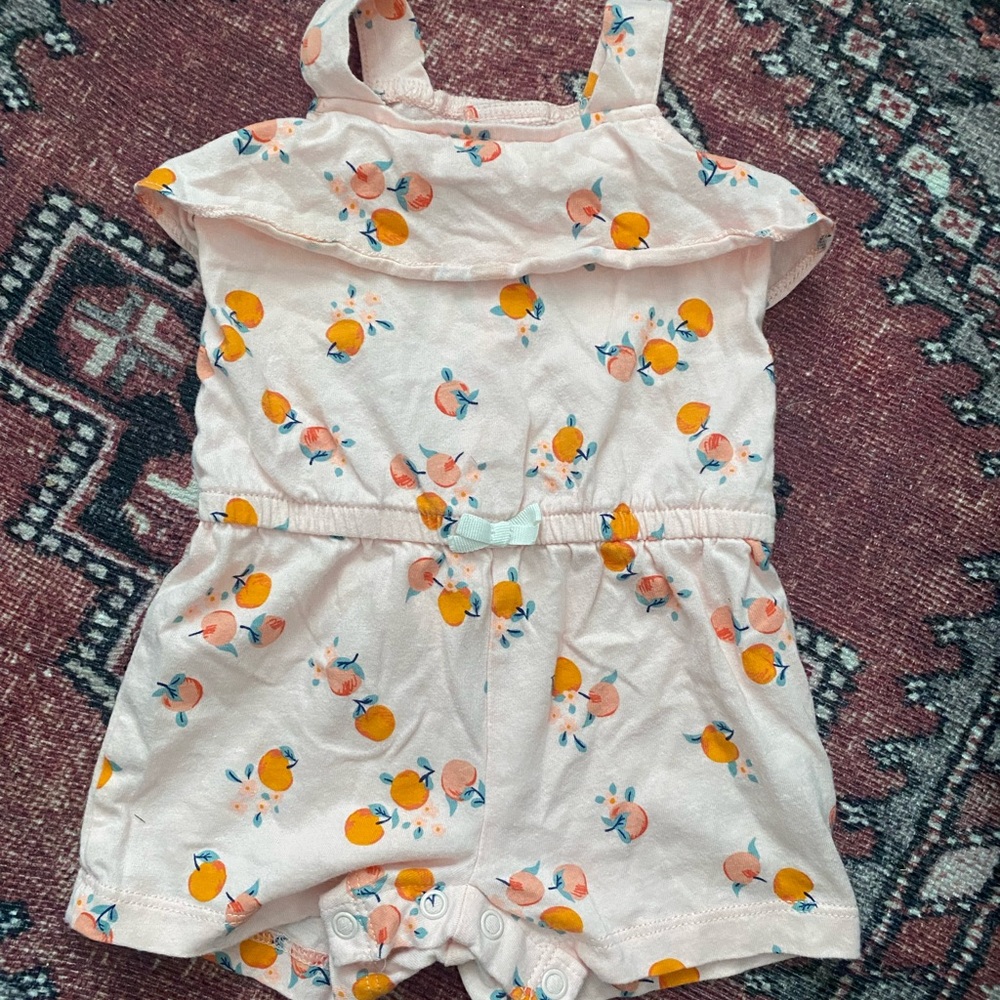 Peach Baby Romper • Size 6 Month • One Piece Baby Girl Set